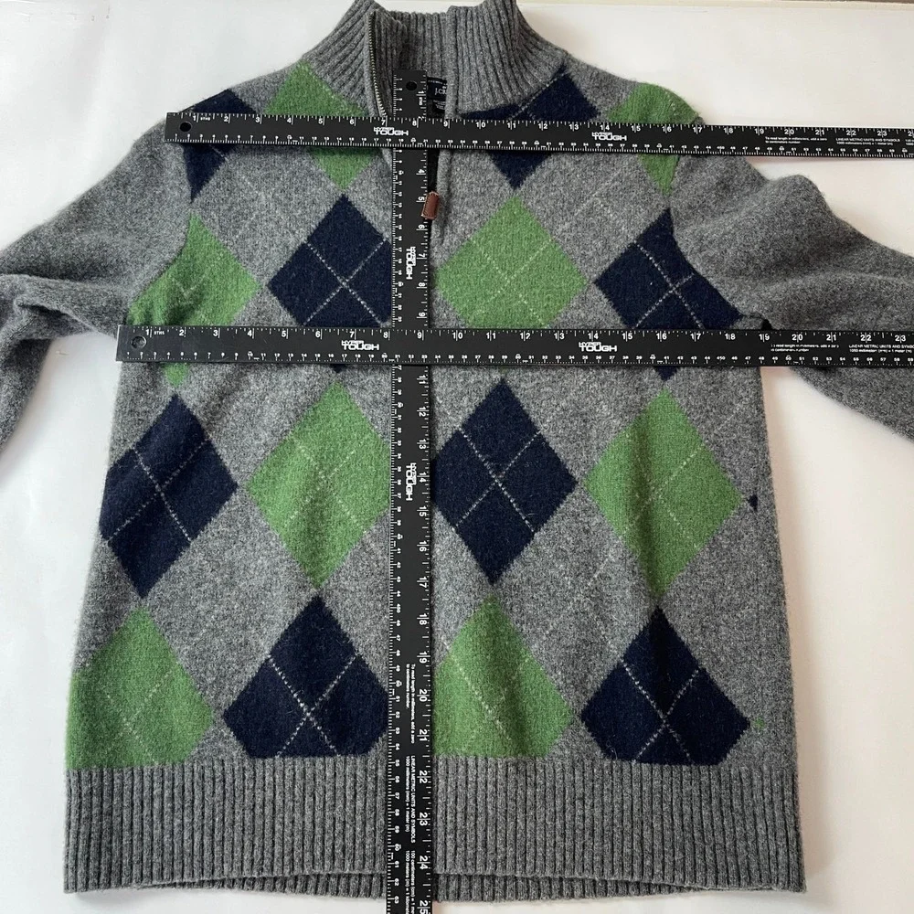 J. Crew Sweater Mens Small* Grey Argyle Lambswool Quarter Zip Luxury Preppy